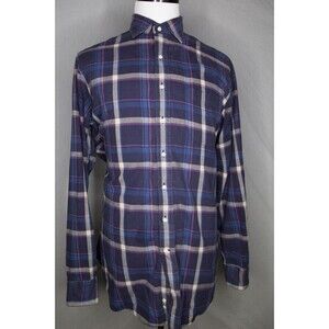 Men’s Sid Mashburn Cotton Flannel Plaid Blue Purple Shirt Sz Large